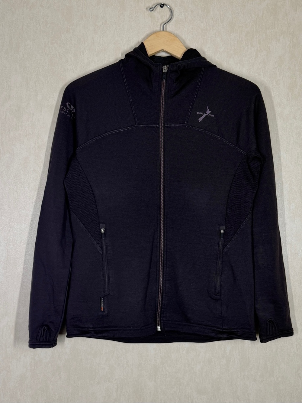 Icebreaker Women’s 100% Pure Merino Wool Full Zip Jacket Hoodie Purple Brown M